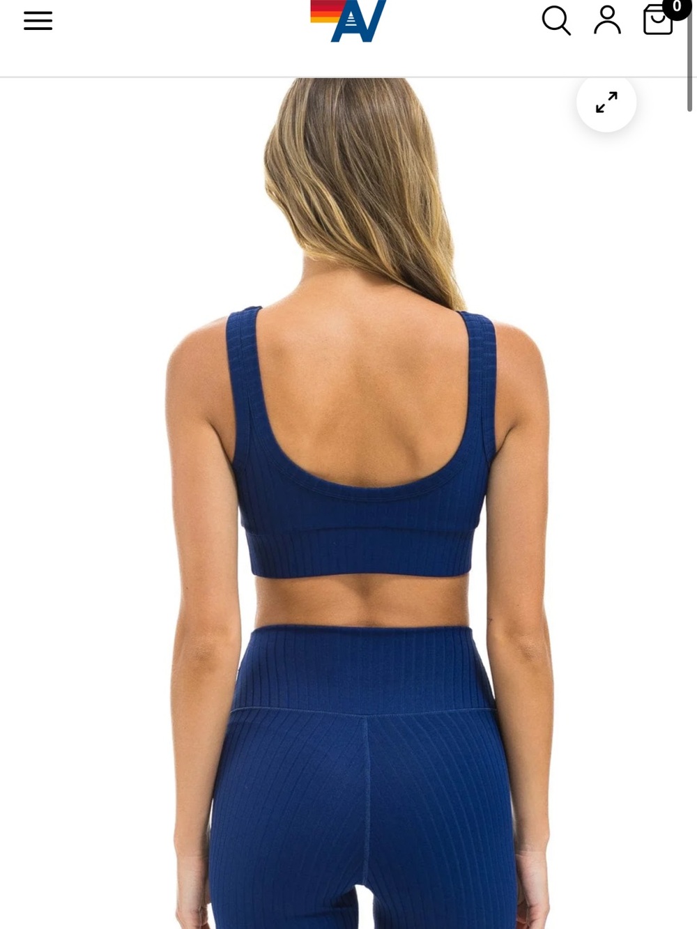 Aviator Nation Ribbed Scoop-Back Sports Bra in Navy Blue